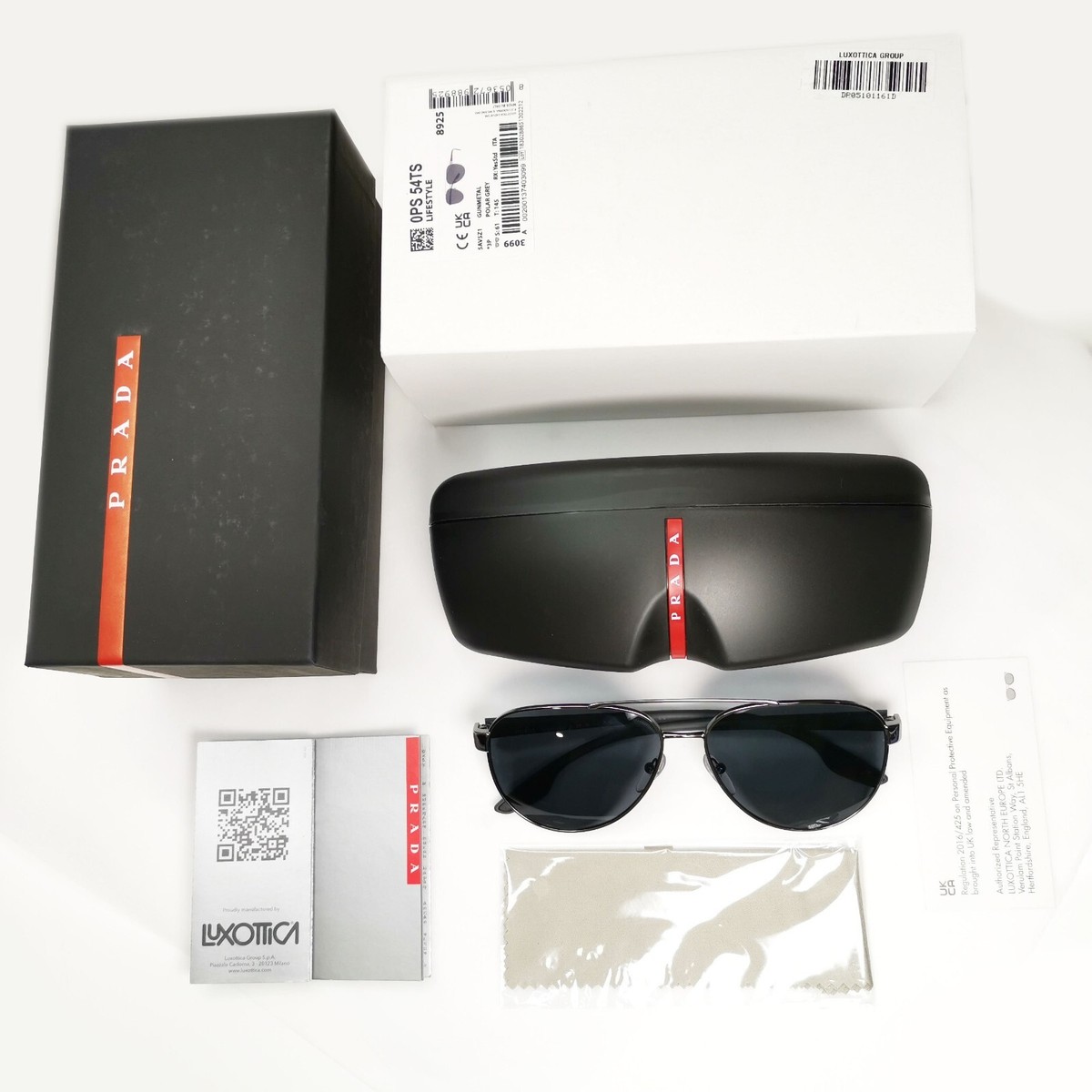 Prada Sunglasses Polarized Gunmetal Grey Metal Pilot PS54TS