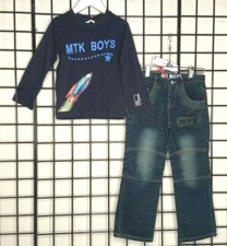 NEW NWT 2PC Outfit-Black LS Shirt  Denim Jeans Mini Treasure Kids PLUSH 5/6Y