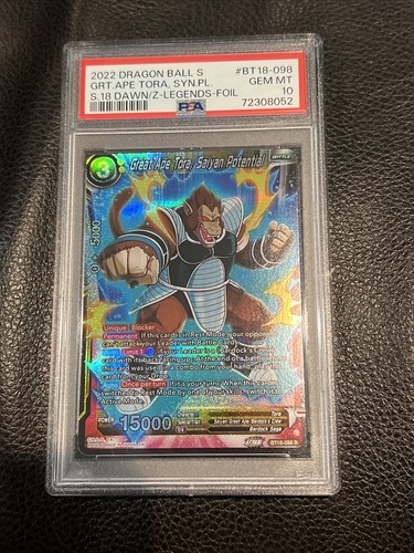 DBS TCG Great Ape Tora, Saiyan Potential NM FOIL Yellow BT18-098 R PSA 10