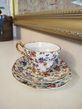 Vintage Regency Fine Bone China Trio– Floral Chintz Pattern with Gold