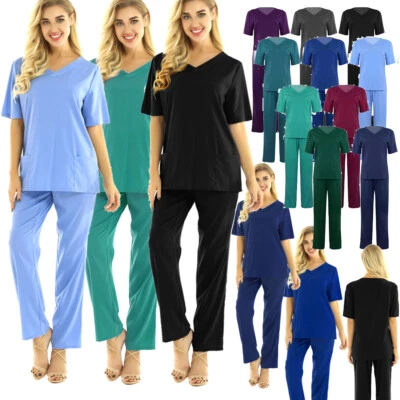 Mens Womens Medical Doctor Nurse Scrub Lab Set Uniform 2 Piece Suits Workwear