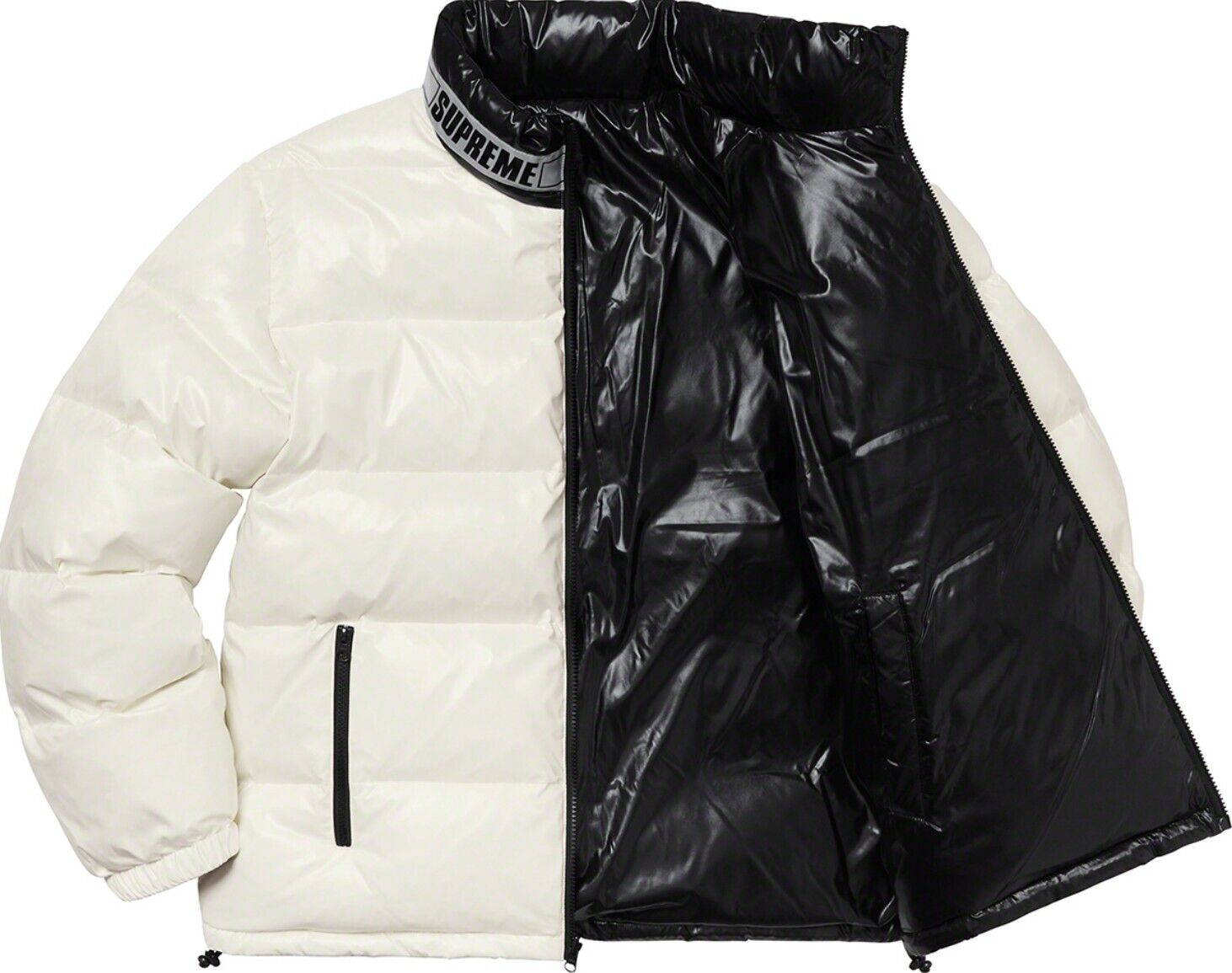 SUPREME:) SS20 Shiny Reversible Puffy Jacket SMALL White/Black100% NEW AUTHENTIC