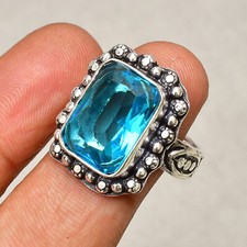 Blue Topaz Gemstone 925 Sterling Silver Handmade Silver Jewelry Ring 7