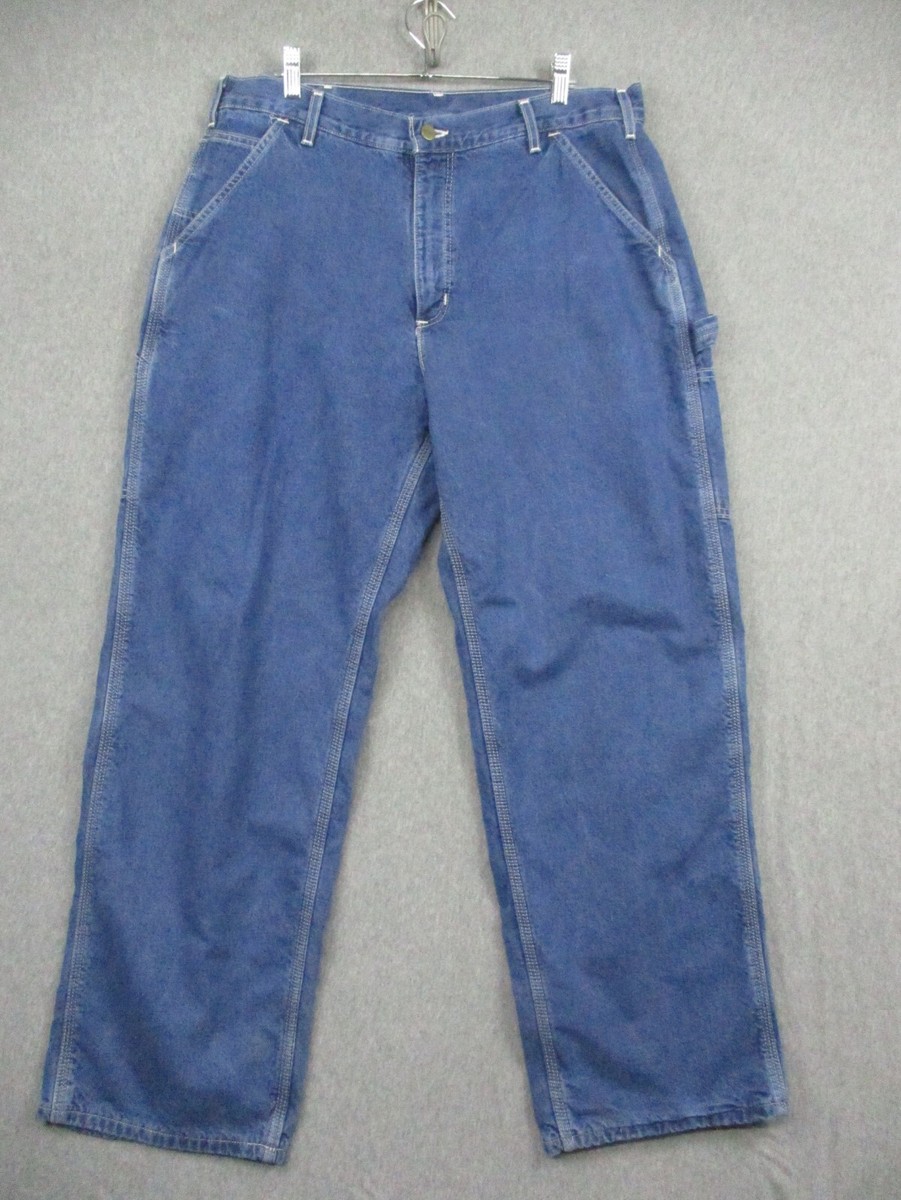 Vintage Carhartt Carpenter Jeans Flannel Lined 36x30 Blue B14 DST