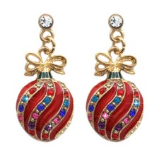 Christmas Tree Red Ornament Charm Dangle Post Earrings Holiday Jewelry Gift