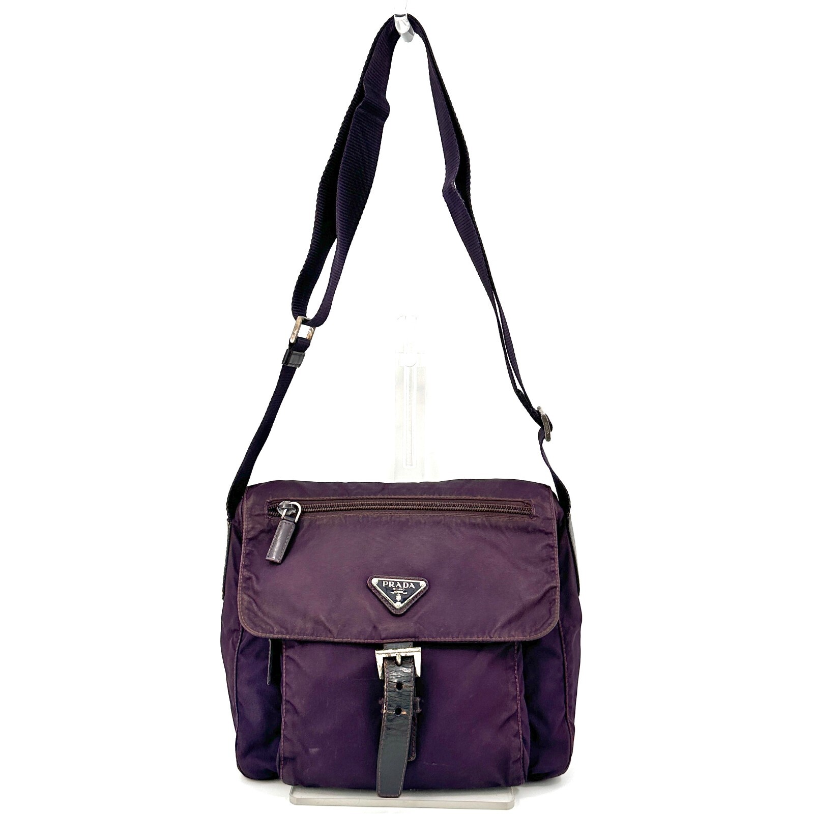 Prada Tessuto Nylon Shoulder Bag Crossbody Purple Logo Authentic
