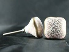 Vintage Ceramic Drawer Knob: Cabinet Dresser Cupboard, White Pink, Set of 2 Pcs