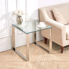 Small Glass Coffee Tea Table Sofa Side End Table w/ Square or Spiral Cross Legs