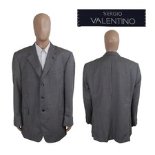 Sergio Valentino Metal Buttons Super 150s Wool Beige Blue Plaid Sport Coat 48L