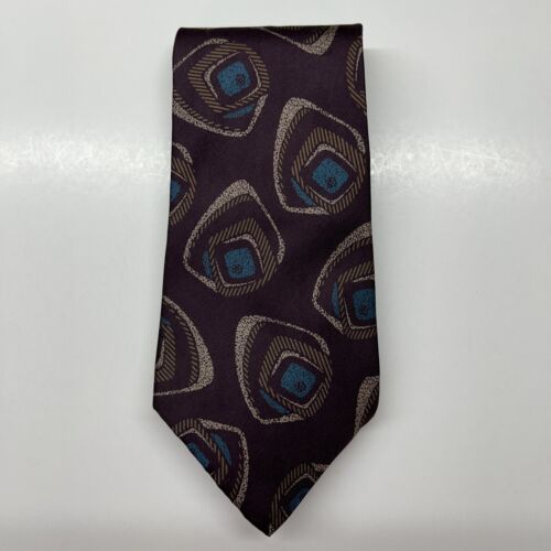 Gino Pompeii 100% Silk Tie From Italy Plum Blue Brown Made In USA Good Condition - Picture 1 of 8
