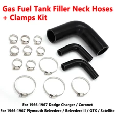 Gas Fuel Tank Filler Neck Hoses + Clamps Kit For 1966-1967 Dodge Charger Coronet