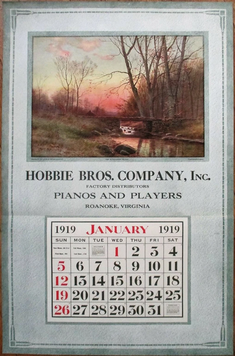 Roanoke, VA 1919 Advertising Calendar/18x28 Poster: Piano/Player/Music-  Virginia | eBay