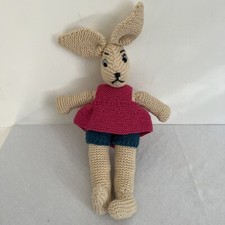 Handmade 15" Crochet Bunny Girl Pink Dress Blue Shorts Easter Long Legs Cute