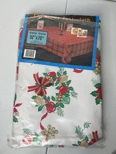 Vtg Carnation Plastics Flannel Back Tablecloth Christmas Holiday 52x70 