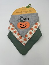 Modern Baby 1st Halloween Bibs Set of 3 Bandana Snap 2-Ply Bibs NEW Pumpkin