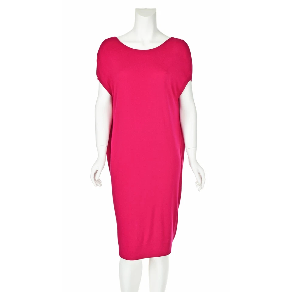 ALEXANDER McQUEEN 热粉色针织 Midi 鸡尾酒礼服,深摆背,尺寸 M — 第 2/4 张图片