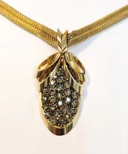 Vintage Alice Caviness Gray Rhinestone Ribbon Necklace 16.75"