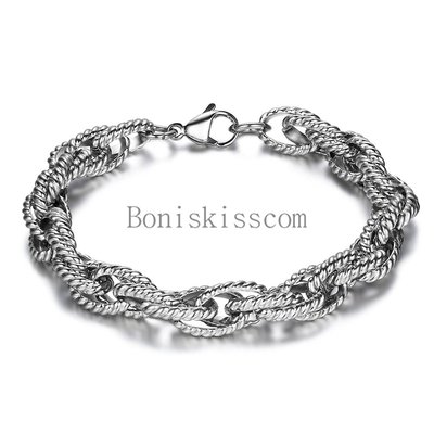 2021 Unique Men's Stainless Steel Chain Bracelet 8 Inches Length Silver Tone