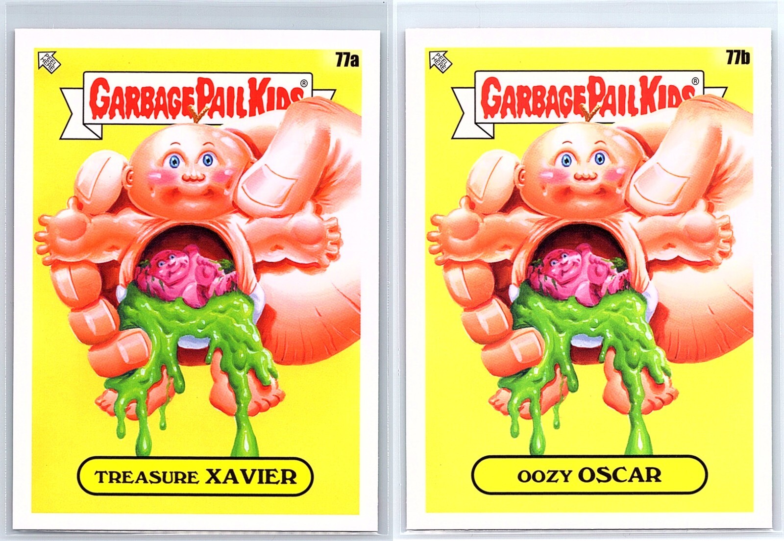 Kinder Surprise Egg Garbage Pail Kids Spoof Xavier Oscar 2-Card Set