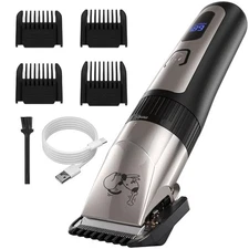 Dog Grooming Clipper Kit, Cordless Low Noise Rechargeable Electric Trimmer Wi...