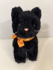 Vintage Dakin 1985 Black Cat Orange Satin Bow Korea 6 Inch