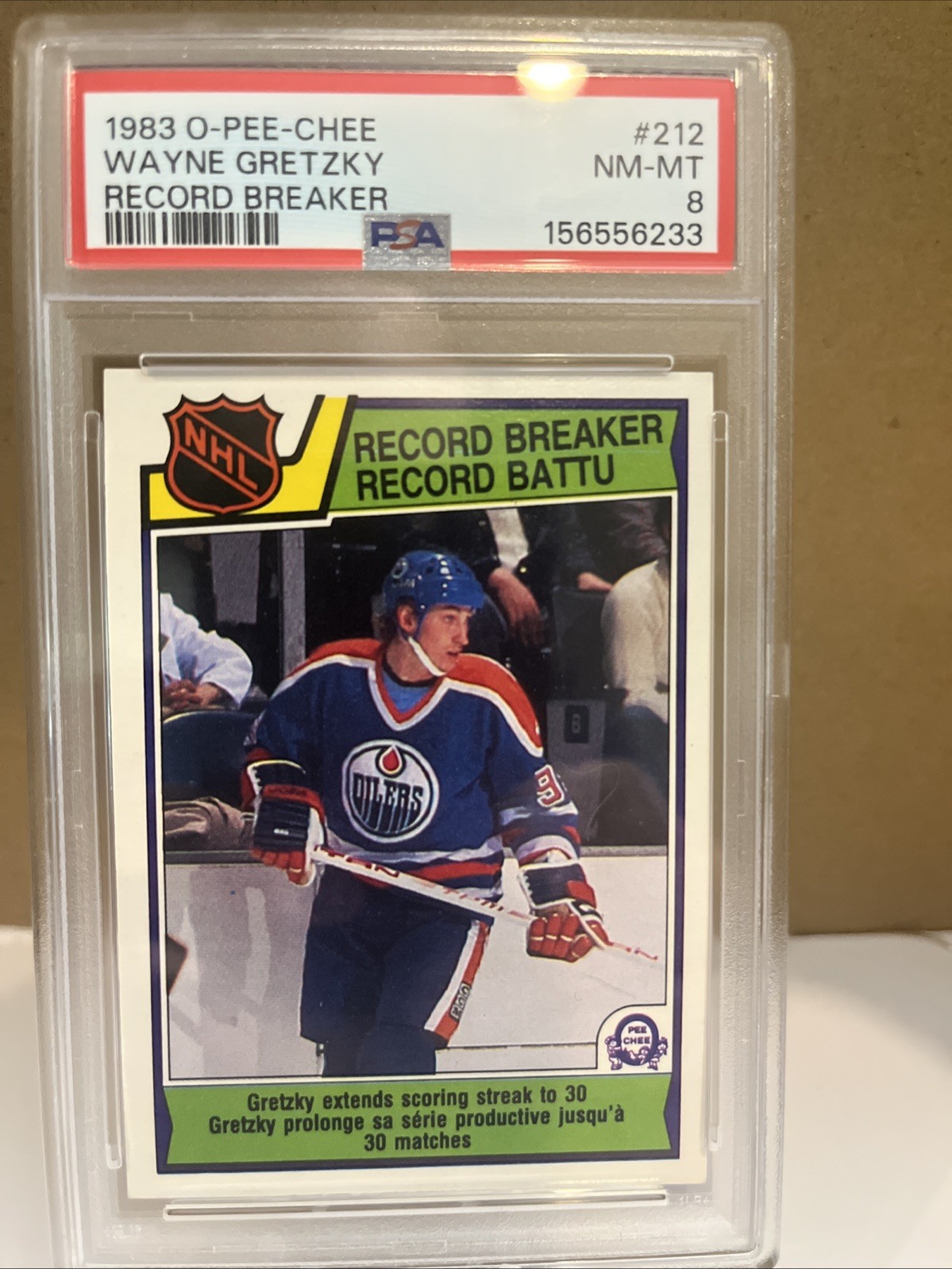 1983 O-PEE-CHEE RECORD BREAKER #212 WAYNE GRETZKY PSA 8