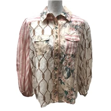 Zimmermann Moonshine Printed Shirt Blouse Pastel Pink Ramie Womens 2 8 Button Up