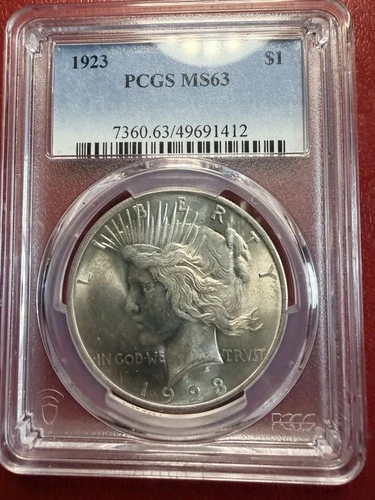 1923 $1 Peace Dollar. PCGS. MS-63. Free Shipping