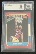 Julius Erving Signed 1986 Fleer #35 BAS Beckett Autograph Grade 10 Slabbed Card