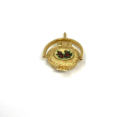 Nantucket Korb Anhänger signiert Alan Luiz goldfarben florales Design EUC #1012