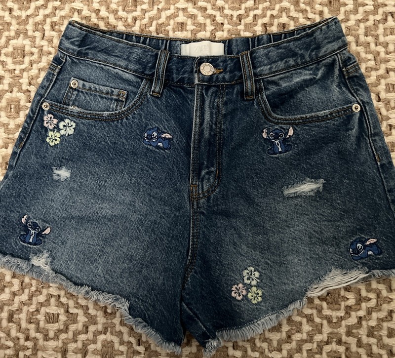 zara girls 13-14 Disney Lilo & Stitch Denim Shorts