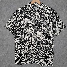 Reclaimed Vintage Shirt Mens Small Black White Short Sleeve Button Up Abstract