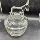 Jeanette Glass Clear Donkey Lidded Powder Vanity Trinket Jar Vintage Perfect