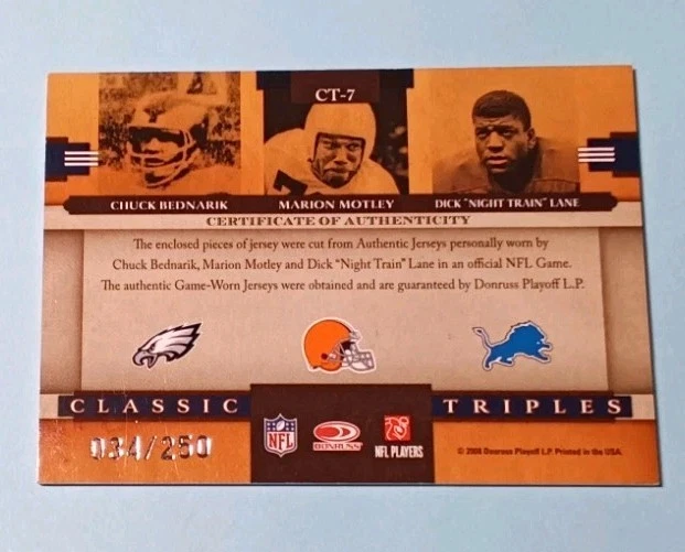 2008 Donruss Classics  Bednarik /  Motley / Lane Triples Jersey /250 - Image 2 of 3