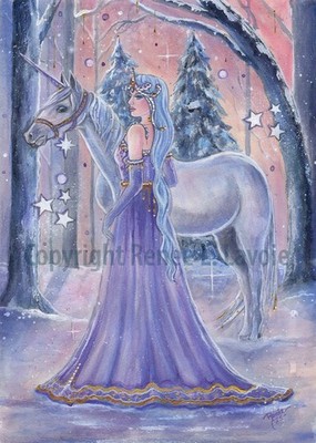 Unicorn fantasy Princess Lumi floral original 10x14 BY RENEE L LAVOIE
