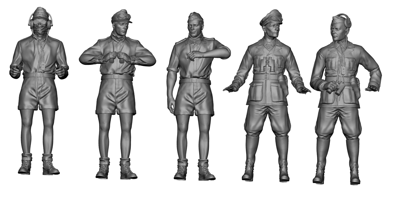 WW2 German tank crew Soldiers Afrika Korps x5 - 1/35, 1/72 or 1/32