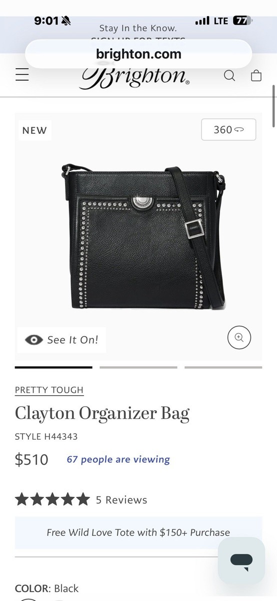 REDUCED Brighton Clayton Organizer Black Bag 7 pretty Tough Stud