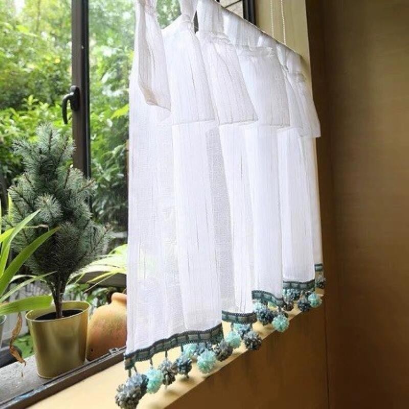 Curtain Lace Half Window Panel Valance For Kitchen Living Room Modern Short Shee