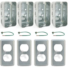 Pack of 4 Boxes and Covers: 4x2 Inch Utility Electrical Box, Outlet Box, Dupl...