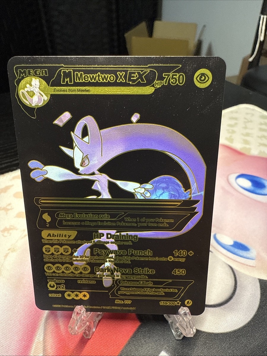 MEGA M Mewtwo X EX Black Foil Fan Art Display Card Hp750 Dark Nova