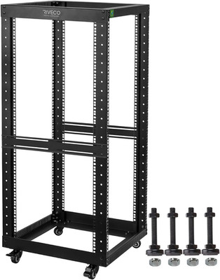 25U Open Frame Server Rack with Wheels- Heavy Duty 4 Post Quick Assembly 19-Inch
