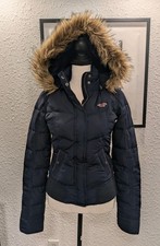 Vintage Hollister Puffer Jacket Teen Y2K Faux Fur Lined Hooded Goose Down Small