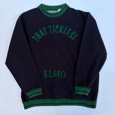 Vintage Sesame Street  Tickle Me Elmo  Navy Blue Green Crewneck Sweater Size L