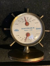 Vintage Sunoco Brass Ships Wheel Thermometer  & Humidity Solar Petroleum Co