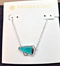 Kendra Scott Cheer Silver Pendant Necklace Emerald Green Illusion Cheerleader