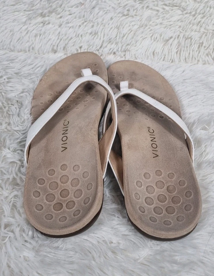 Vionic Dillon Toe Post Flip Flop Sandals Womens 11 White Wide Orthotic Comfort - Image 2 of 4