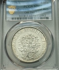 1927-A Germany Oak Tree 5 Mark - PCGS MS62 - Classic Silver World Coin