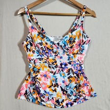 Anne Cole Floral Tankini Swim Top Criss Cross adjustable Straps bra top Women M