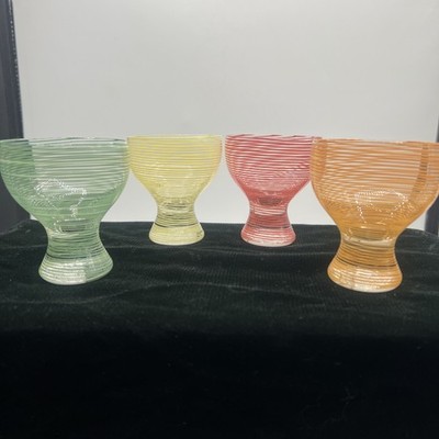 Set Of 4 Bengt Orup Johansfors Party Cordial Coupe Glasses Ribbed Colorful Vtg