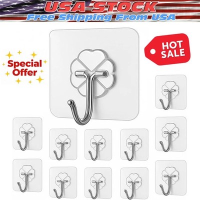 20-40pcs Adhesive Sticky Hooks Heavy Duty Clear Wall Seamless  Hooks Hangers US